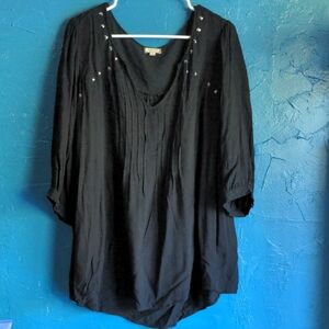 Eyeshadow Black Blouse with Stud Accents